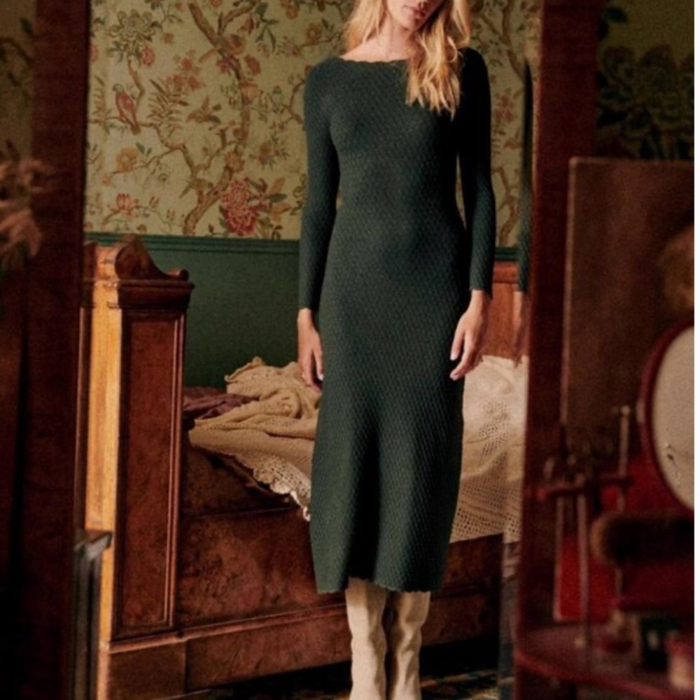 Sezane Thalia Green Knot Midi Dress